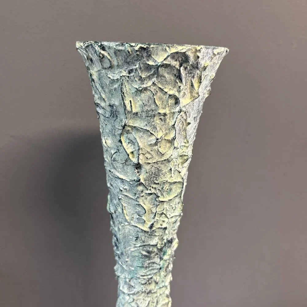 Upcycled Tall Vase Grunge Moody‎ Textured Painted White Waxed Resin Blend 15